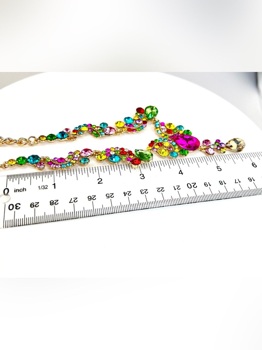 Multicolor Crystal Teardrop Necklace & Earring Set - Gold Tone - Picture 6 of 6